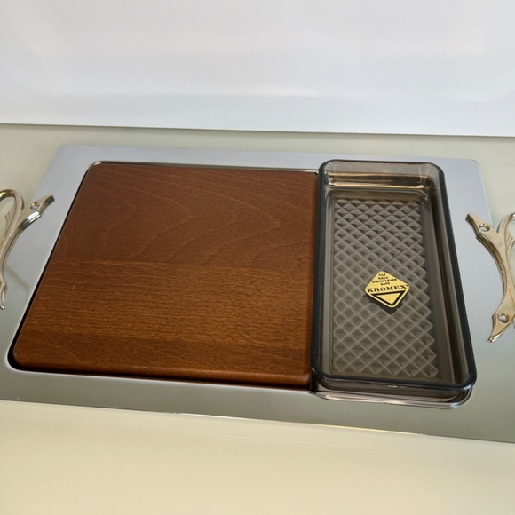 Kromex 60’s Chrome Stainless MCM Vogue Giftware Snack Serving Tray Original Box - Picture 4 of 15